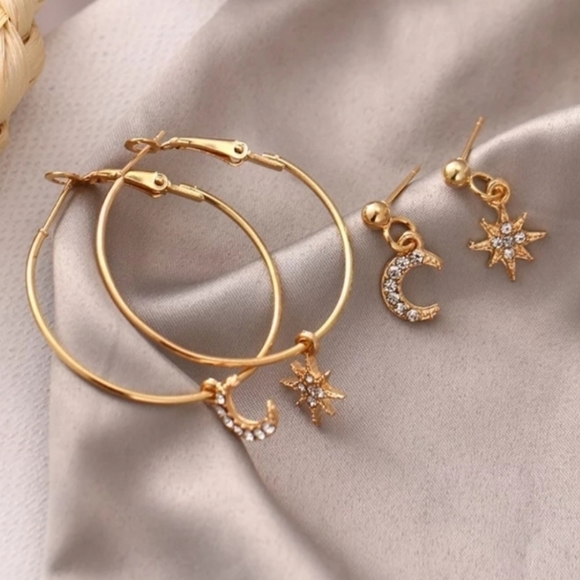 Jewelry - 2 for $20 Crystal Moon & Stars Pendant Earrings